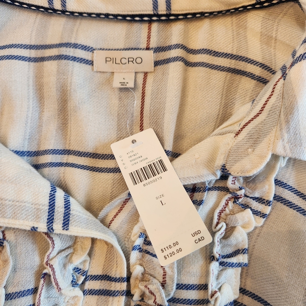 NEW Pilcro Plaid Tuxedo Ruffle Wool Blend Flannel Shirt Size Large - Picture 6 of 10